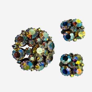 Vintage Weiss AB Rhinestone Brooch Earring Set